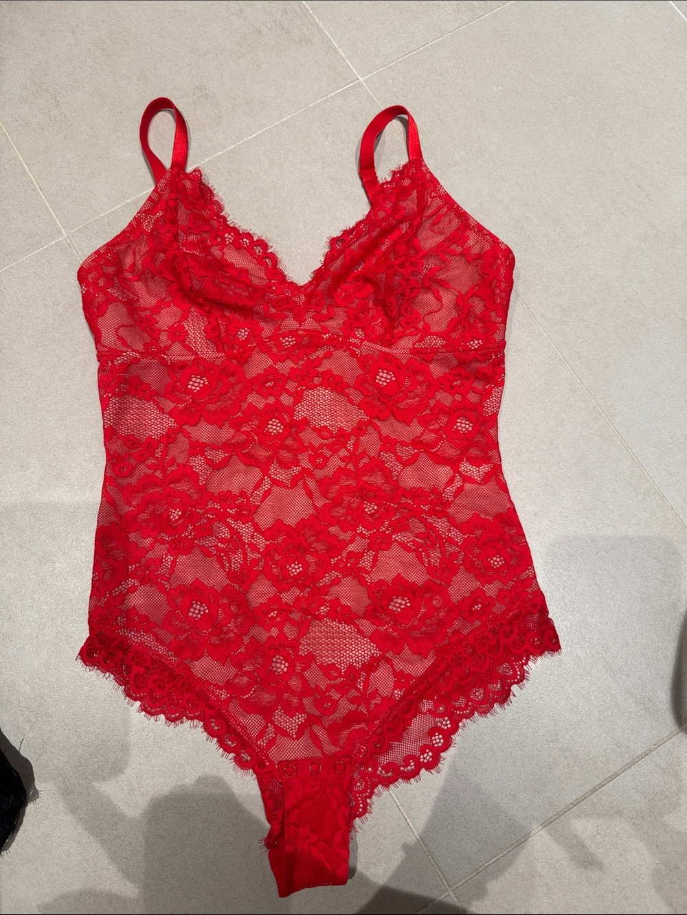 Red Lace Floral Bodysuit - Women